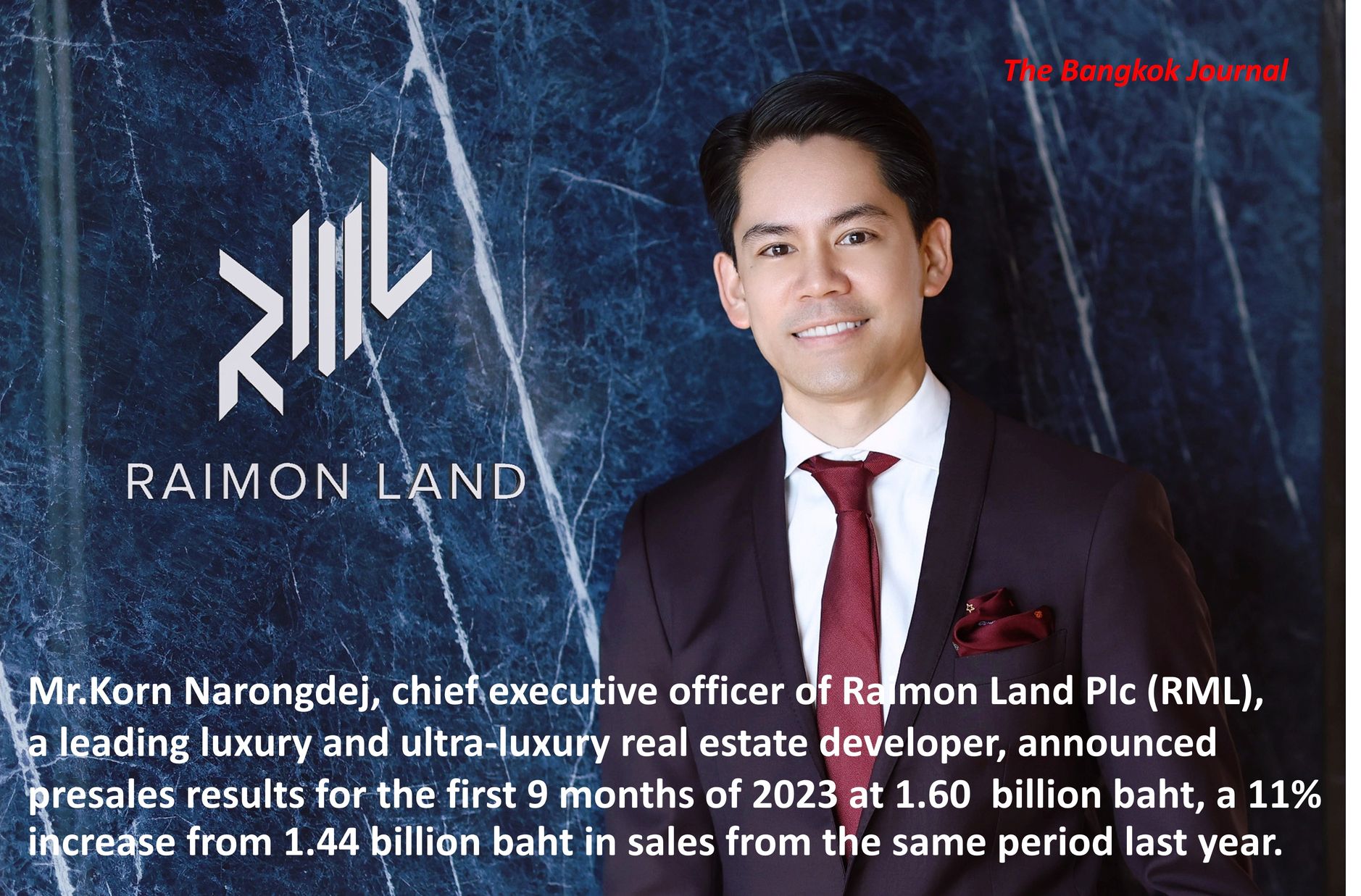 Raimon Land Plc’s 9-months presales reach 1.60 billion baht